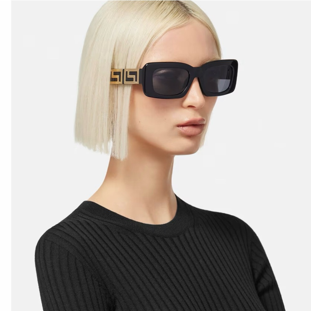 Versace Rectangular Black / Gold Sunglasses, With… - image 6